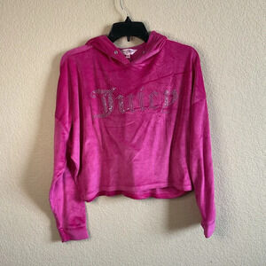 Juicy Couture‎ Womens Pink Velour Cropped Hooded Lounge PJ Hoodie Y2K Medium